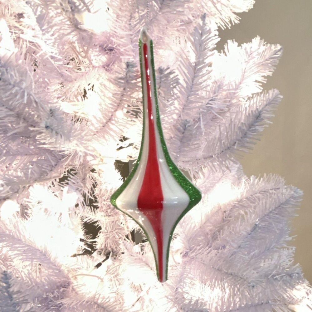 Ashland Glass Finial Ornament Red Green White Christmas Geometric Hanging 8"